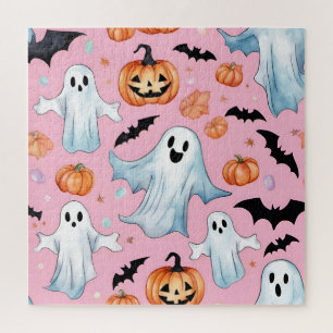 Spookfeestje in roze legpuzzel