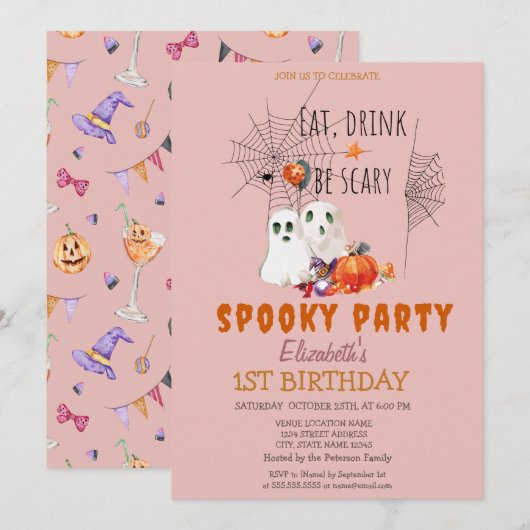 Spookfeestje Verjaardagsuitnodiging Kaart (Voorkant / Achterkant)