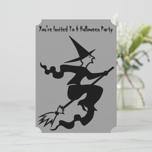 spookheks op broomstick halloween party kaart (Staand voorkant)