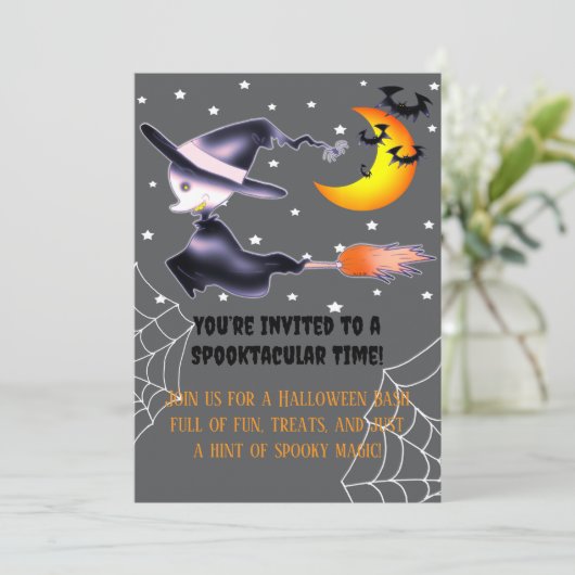 Spookheks vliegt Halloween Night Kaart (Staand voorkant)