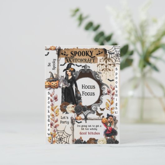 Spookheksen Halloweenfeest Briefkaart (Staand voorkant)