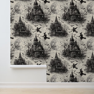 spookhuis en toile-patroon voor heksen behang