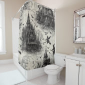 spookhuis en toile-patroon voor heksen douchegordijn (In situ)