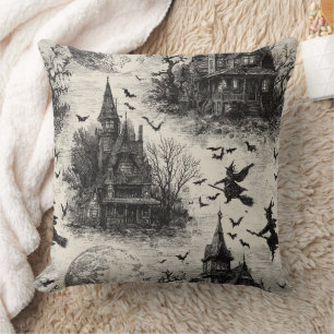 spookhuis en toile-patroon voor heksen kussen
