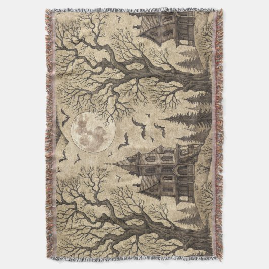 spookhuis en volle maan deken (Voorkant Verticaal)