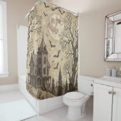  spookhuis en volle maan douchegordijn (In situ)