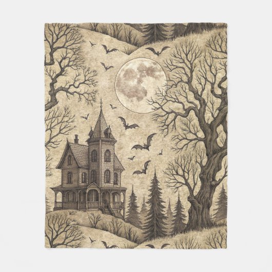  spookhuis en volle maan fleece deken (Voorkant)