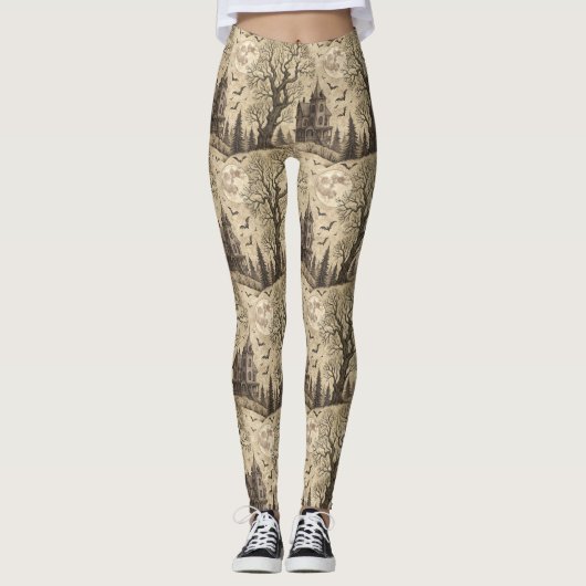  spookhuis en volle maan leggings (Voorkant)