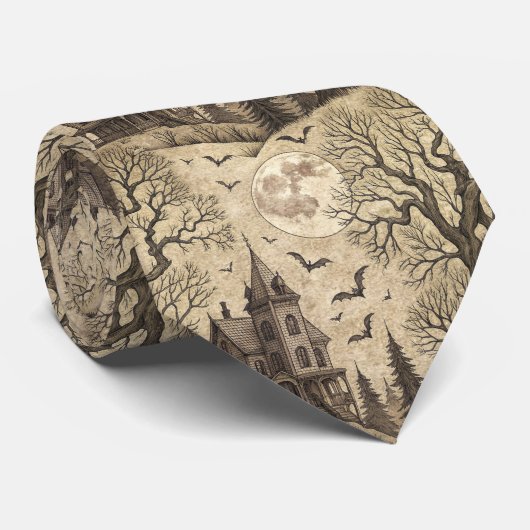  spookhuis en volle maan stropdas (Opgerold)