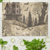  spookhuis en volle maan theedoek (Gevouwen)
