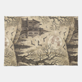  spookhuis en volle maan theedoek