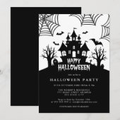 Spookhuis enge zwart-wit Halloween Party Kaart (Voorkant / Achterkant)