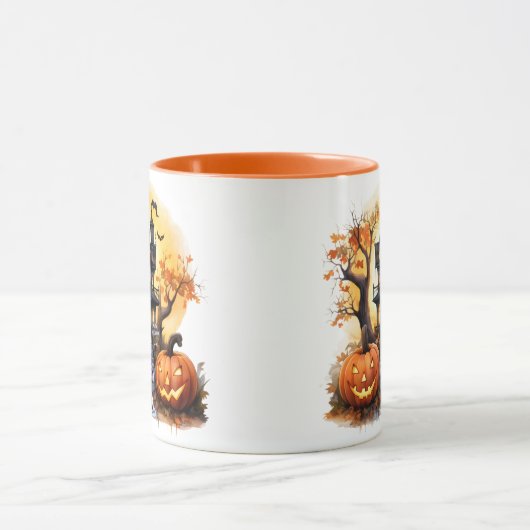 spookhuis franse bulldog heks mok (Midden)