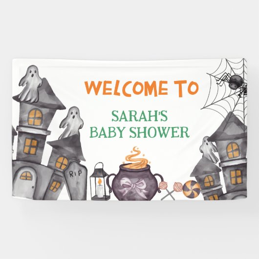 Spookhuis Halloween Baby shower Herfst Thema Spandoek (Horizontaal)
