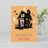 Spookhuis Halloween Housewarming Party Foto Folie Uitnodiging (Staand Voorkant)