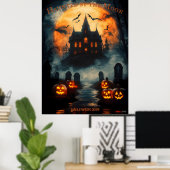 Spookhuis Halloween met Jack-O'-Lanterns Poster (Thuiskantoor)