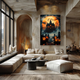 Spookhuis Halloween met Jack-O'-Lanterns Poster