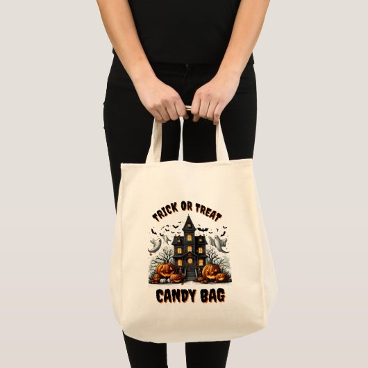 Spookhuis Halloween met pompoenen Tote Bag (Voorkant (product))