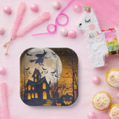 Spookhuis Halloween Papieren Bordje (Feest)