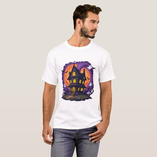 Spookhuis Halloween Spooky Gothic Mansion T-shirt (Voorkant volledig)