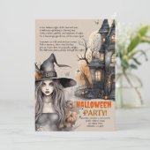 spookhuis | Heks Halloween Gedicht Uitnodiging (Staand voorkant)
