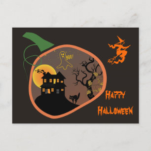Spookhuis in een pompoen Halloween briefkaart