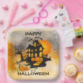 Spookhuis Jack O'lanterns, Zwarte Kat, Vleermuizen Papieren Bordje (Feest)