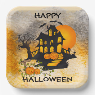Spookhuis Jack O'lanterns, Zwarte Kat, Vleermuizen Papieren Bordje