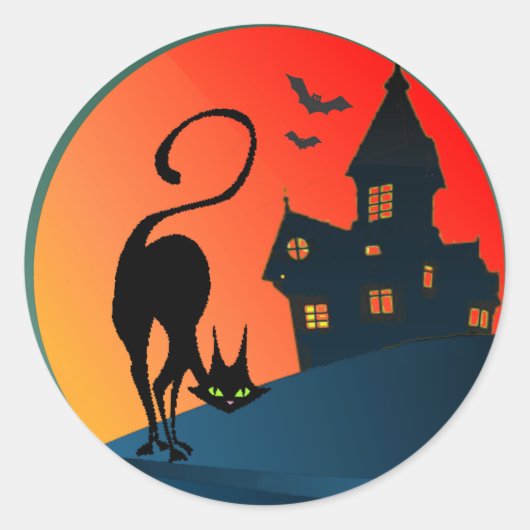 SPOOKHUIS & KAT van SHARON SHARPE Ronde Sticker (Voorkant)