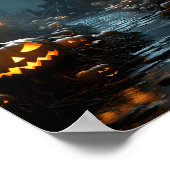 spookhuis met bomen en pomkins rond eng poster (Hoek)