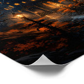 Spookhuis met bomen rond Halloween nacht Poster (Hoek)