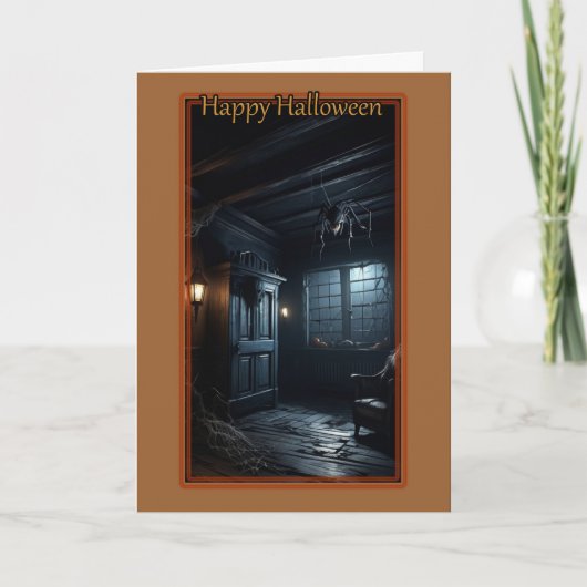 Spookhuis met Giant Spider Halloween Kaart (Voorkant)
