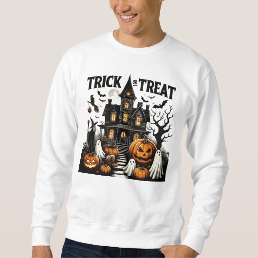 Spookhuis met pompoenen en spoken! trui (Voorkant)