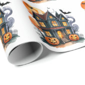 Spookhuis met pompoenen en vleermuizen Halloween Cadeaupapier (Rol Hoek)