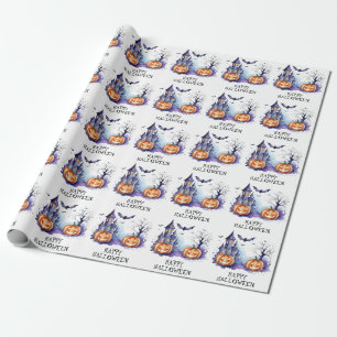 Spookhuis met pompoenen en vleermuizen Halloween Cadeaupapier