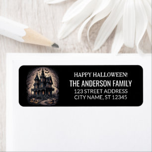 Spookhuis met pompoenen en vleermuizen Halloween Etiket