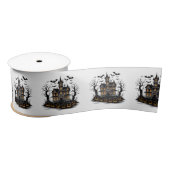 Spookhuis met pompoenen en vleermuizen Halloween Satijnen Lint (Spoel)