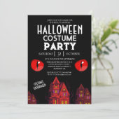 Spookhuis met rode ogen Halloween-feest Kaart (Staand voorkant)