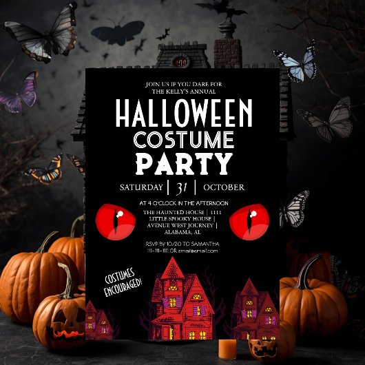 Spookhuis met rode ogen Halloween-feest Kaart