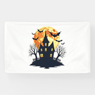 Spookhuis met vleermuizen - Spooky Halloween T-shi Spandoek