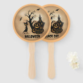 Spookhuis met zwarte kat handwaaier (Voorkant en achterkant)