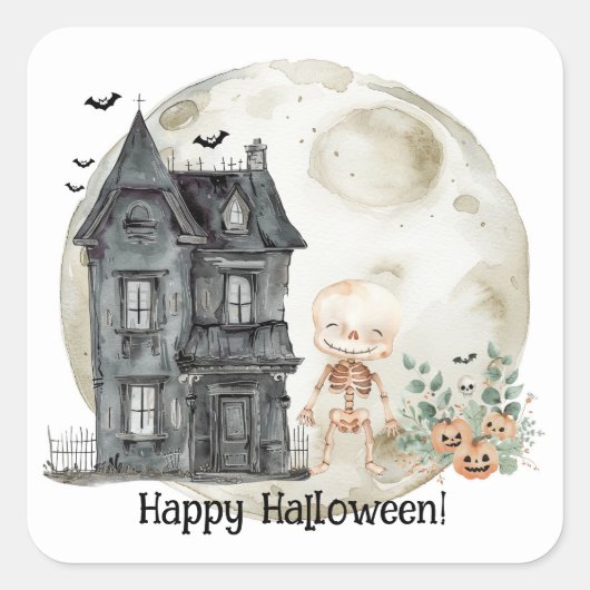 Spookhuis mummie en vrienden Halloween Party Vierkante Sticker (Voorkant)