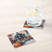 Spookhuis onder de maanlicht Halloween magie Kartonnen Onderzetters (Insitu)