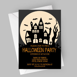 Spookhuis op een heuvel Halloween Party Kaart