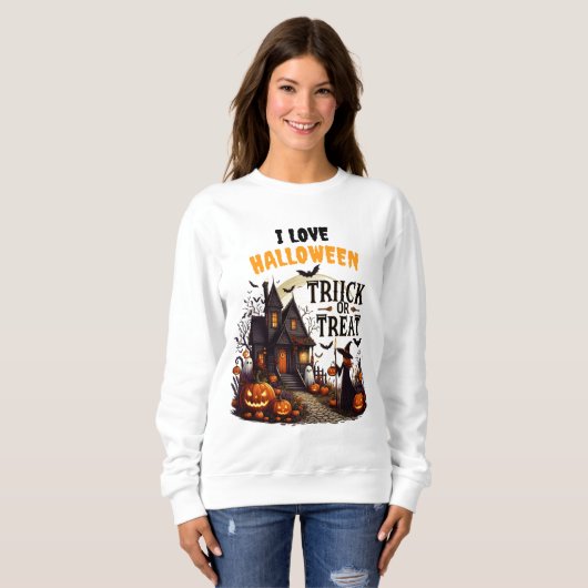 Spookhuis pad gevuld met pompoenen en geesten trui (Voorkant volledig)