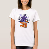 Spookhuis plezier voor Halloween traktaties! T-shirt (Voorkant)