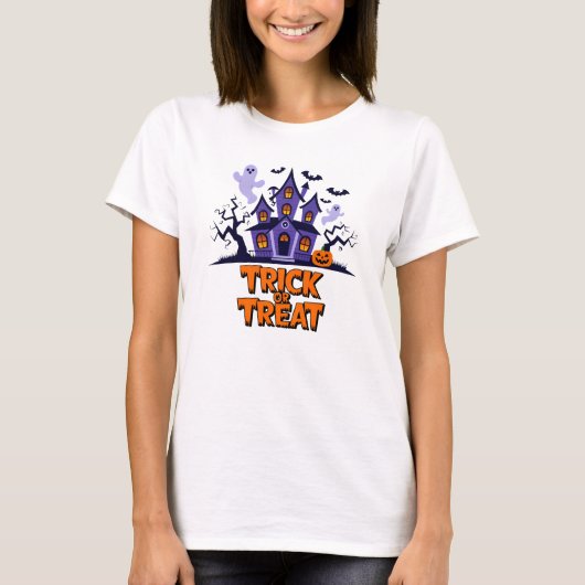Spookhuis plezier voor Halloween traktaties! T-shirt (Voorkant)