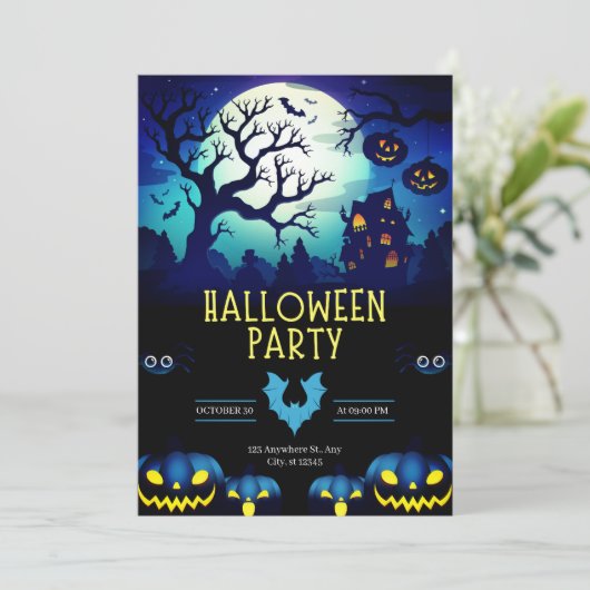 Spookhuis & Pompoenen Halloweenfeest Kaart (Staand voorkant)