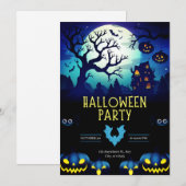 Spookhuis & Pompoenen Halloweenfeest Kaart (Voorkant / Achterkant)