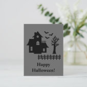 Spookhuis silhouet met vleermuizen grijs halloween briefkaart (Staand voorkant)